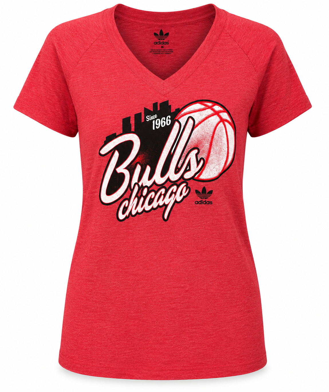 Womens Chicago Bulls Adidas Skyhook V-Neck T-Shirt product image 1, provided for visual reference and product detail review
