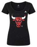 Womens Chicago Bulls Pattern Logo Scoop Neck Burn Out Shirt product image 1, provided for visual reference and product