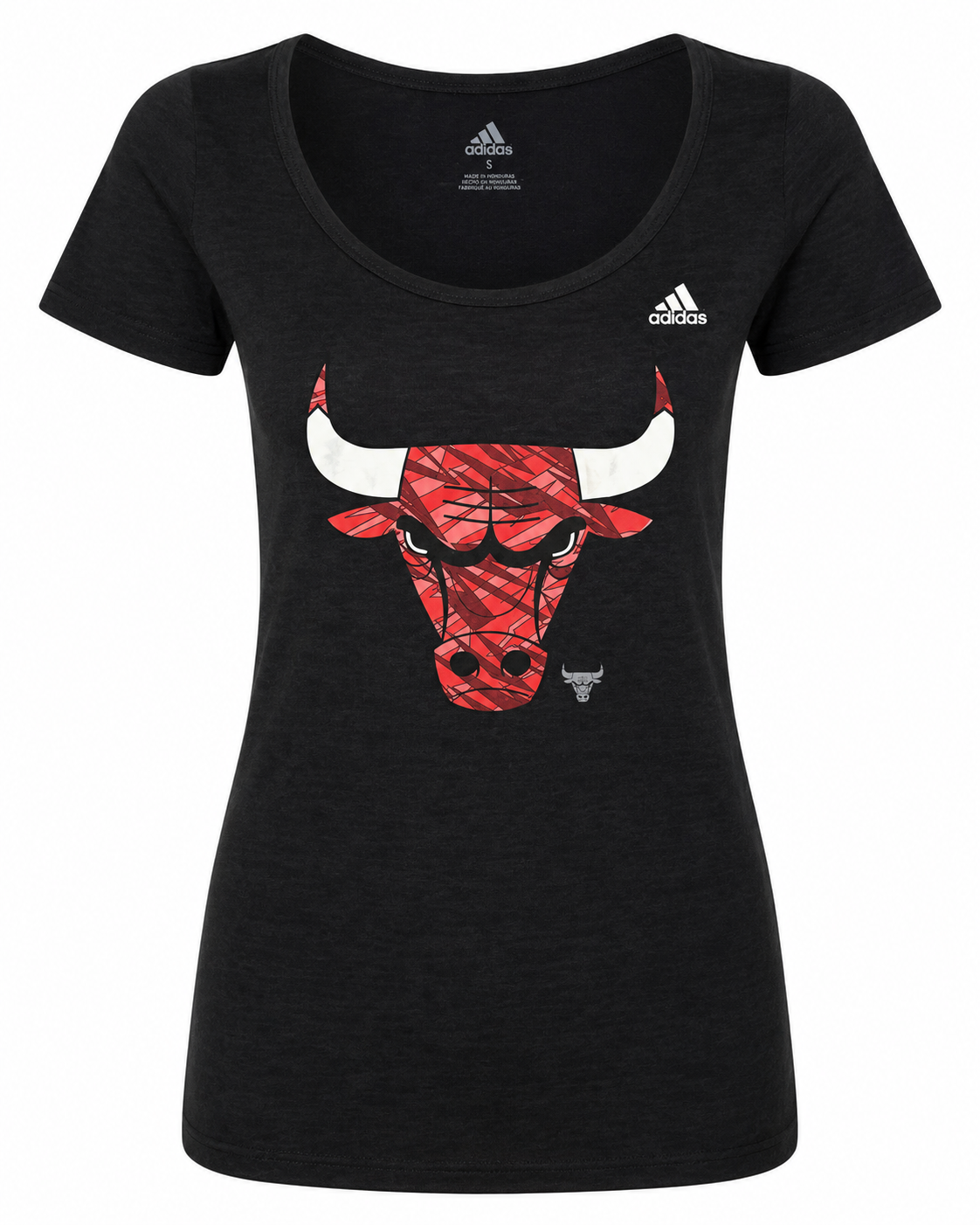 Womens Chicago Bulls Pattern Logo Scoop Neck Burn Out Shirt product image 1, provided for visual reference and product