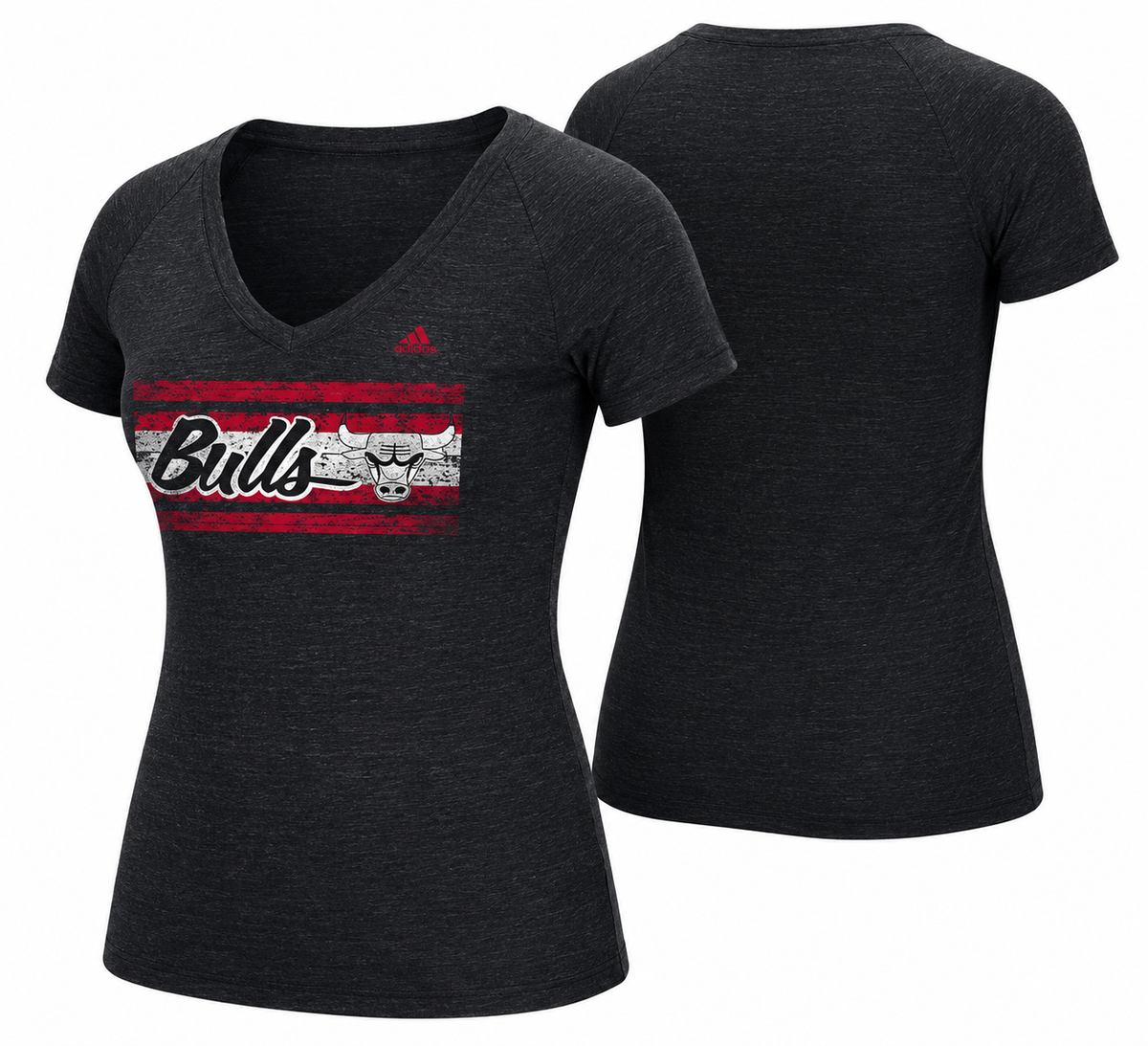 Womens Chicago Bulls Woodgrain Strip Tri-Blend T-Shirt product image 1, provided for visual reference and product detail