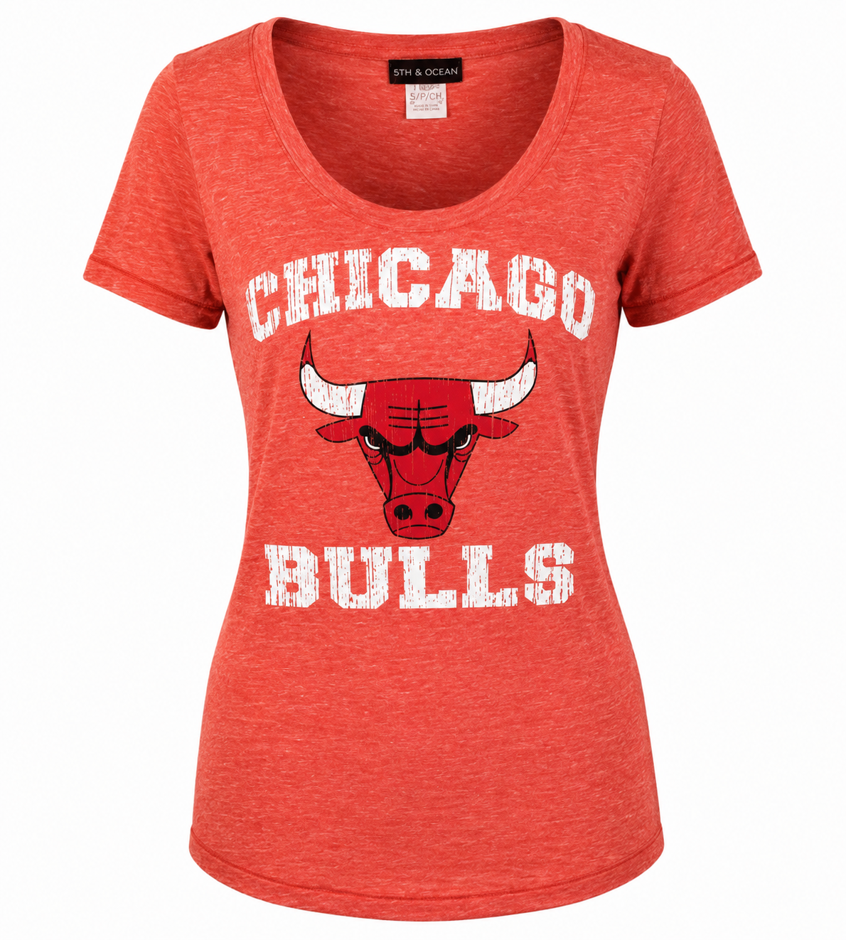 Womens Chicago Bulls Distressed Logo T-Shirt product image 1, provided for visual reference and product detail review