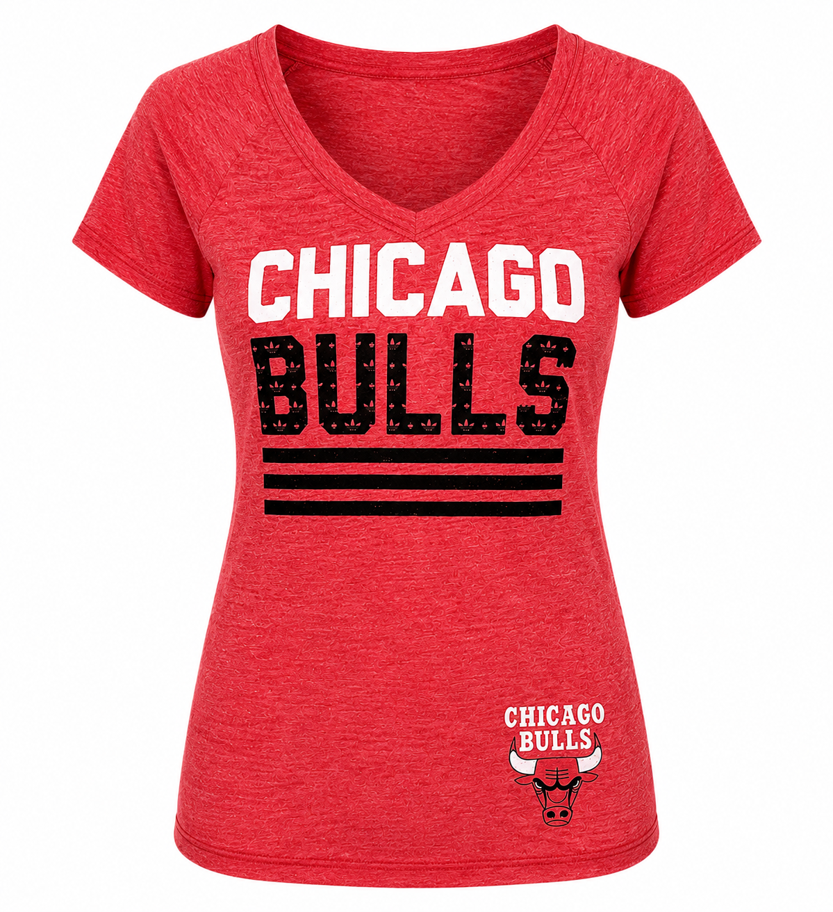 Womens Chicago Bulls BackCourt S/S V-Neck Tri blend T-Shirt product image 1, provided for visual reference and product