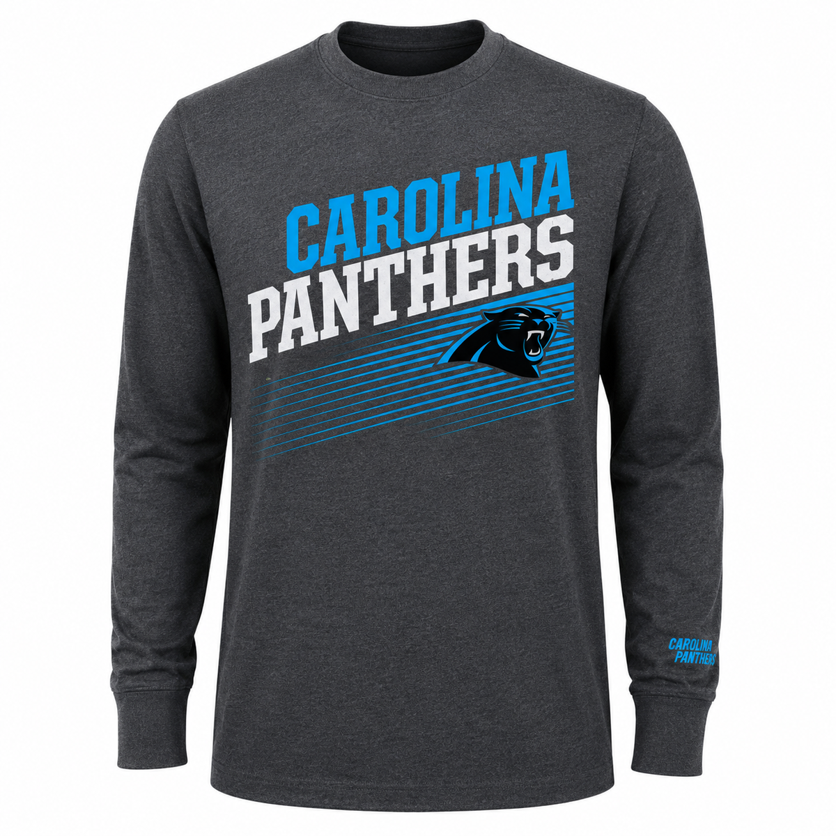 Carolina Panthers Majestic Charcoal Shed Blockers Long Sleeve T-Shirt for Men product image 1, provided for visual reference