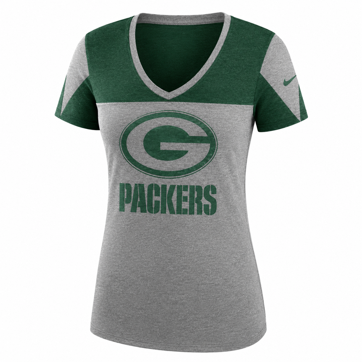 Green Bay Packers Champ Drive 2.0 Tri T-Shirt, Gray/Green-Nike for Women product image 1, provided for visual reference and