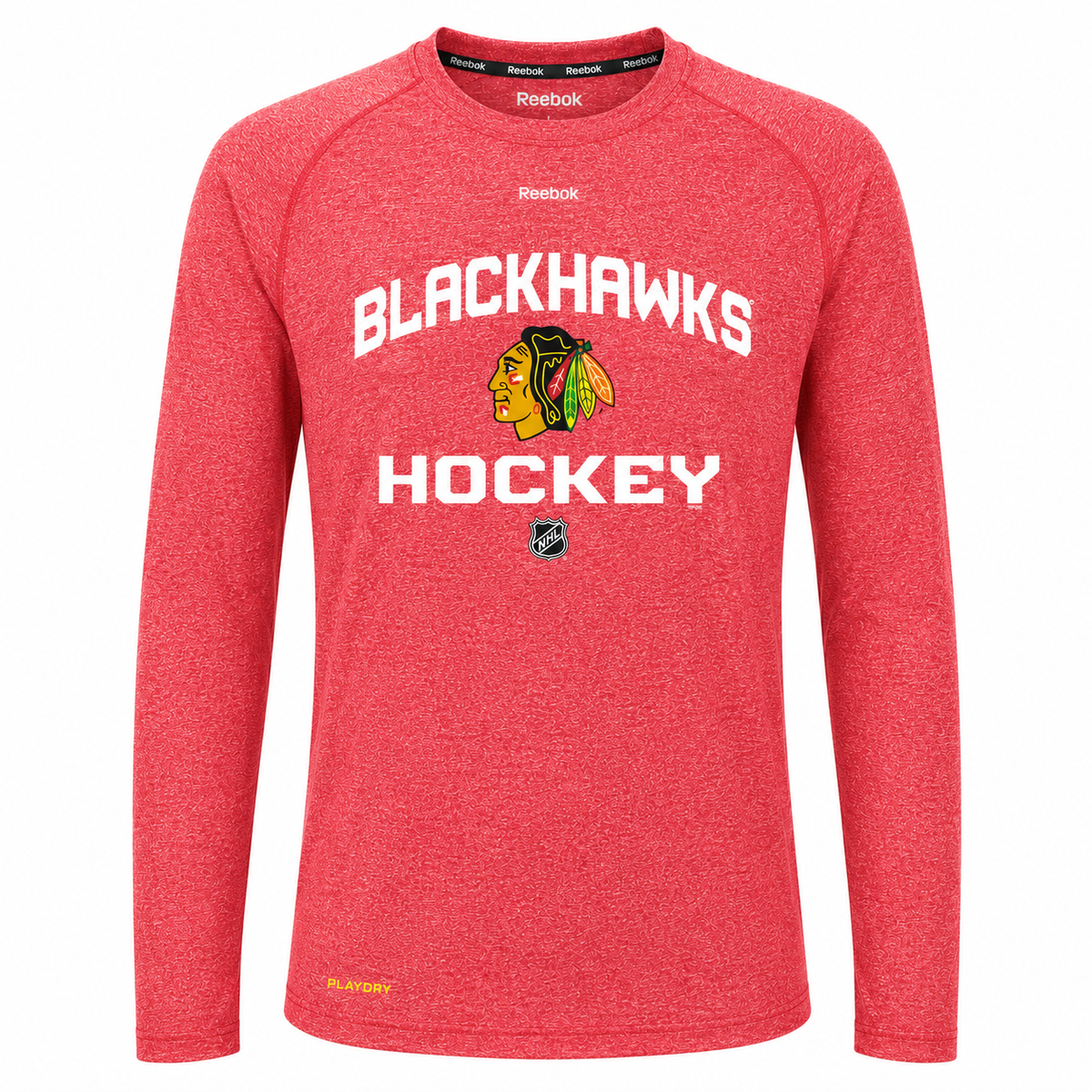 Youth Chicago Blackhawks Center Ice Dashed Speedwick PlayDry Long Sleeve T-Shirt-Heathered Red product image 1, provided for