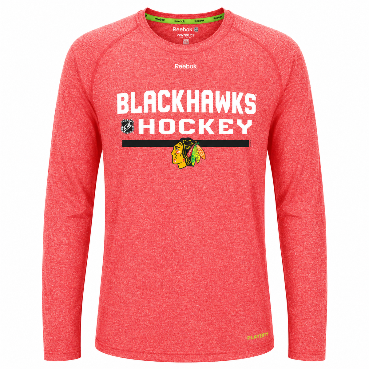 Youth Chicago Blackhawks Center Ice Speedwick PlayDry Long Sleeve T-Shirt-Heathered Red (Copy) product image 1, provided for