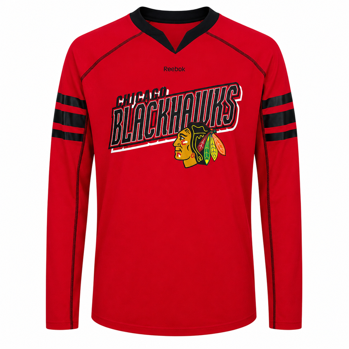 Youth Chicago Blackhawks Red Long Sleeve Jersey T-Shirt By Reebok product image 1, provided for visual reference and product