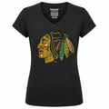 Youth Girls Chicago Blackhawks Distressed Logo S/S T-Shirt By Reebok product image 1, provided for visual reference and