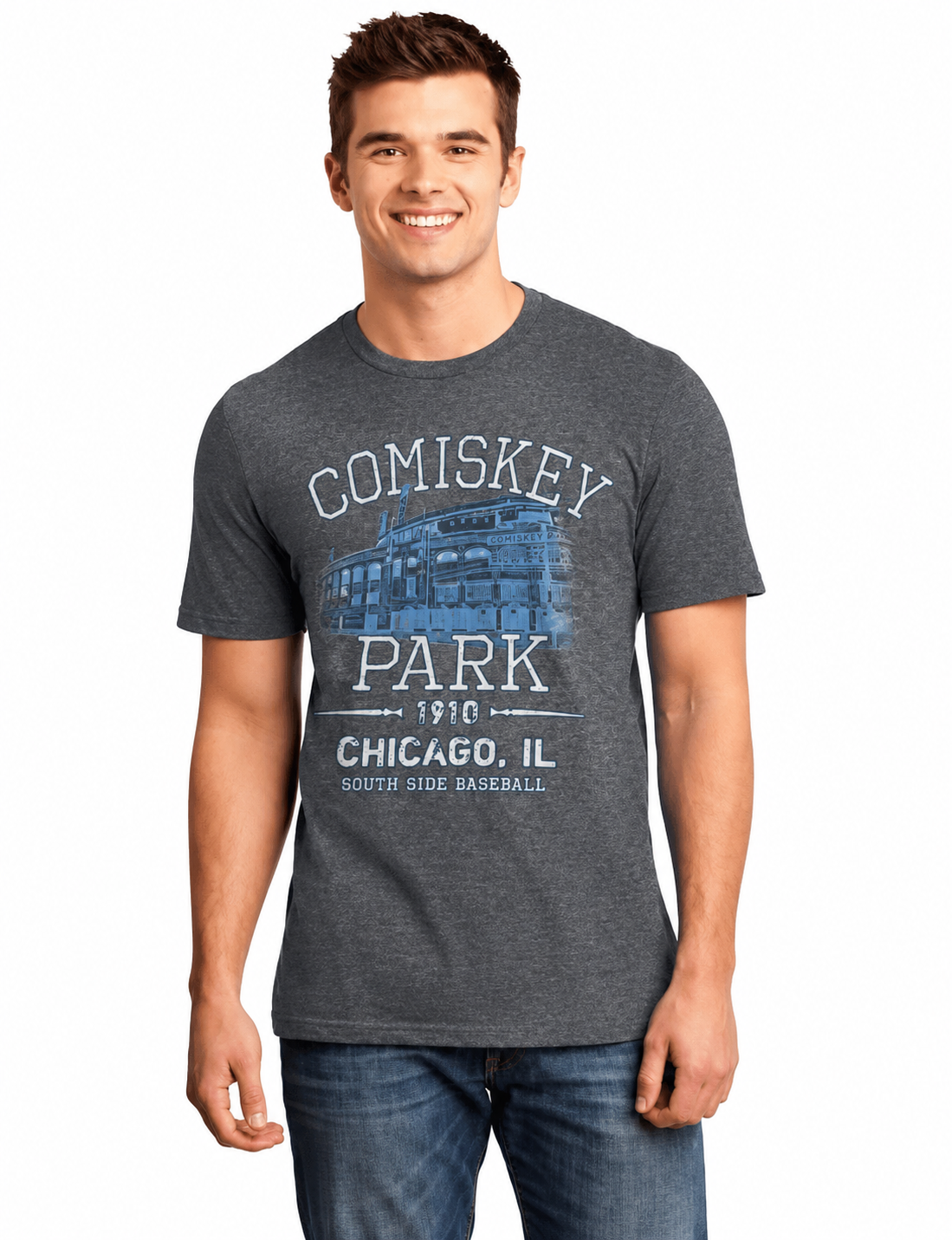 Mens Comiskey Park 35th and Shields Heather Charcoal Tri Blend T-Shirt By Beantown Brand product image 1, provided for