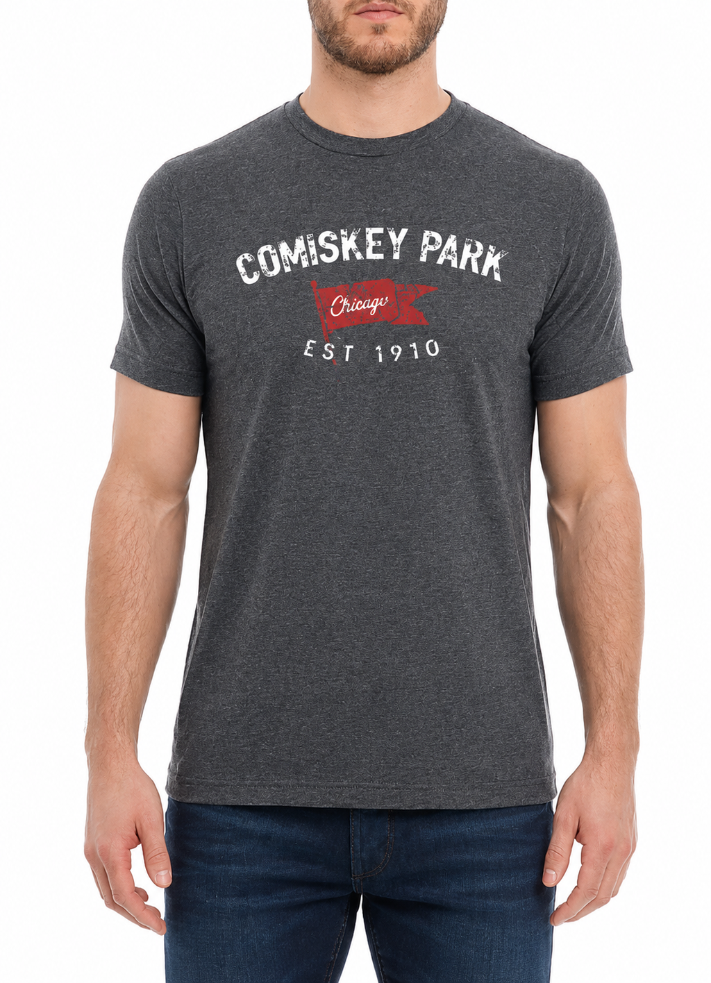 Comiskey Park Brushcraft Est. Flag Short Sleeve T-Shirt-Heather/Charcoal for Men product image 1, provided for visual
