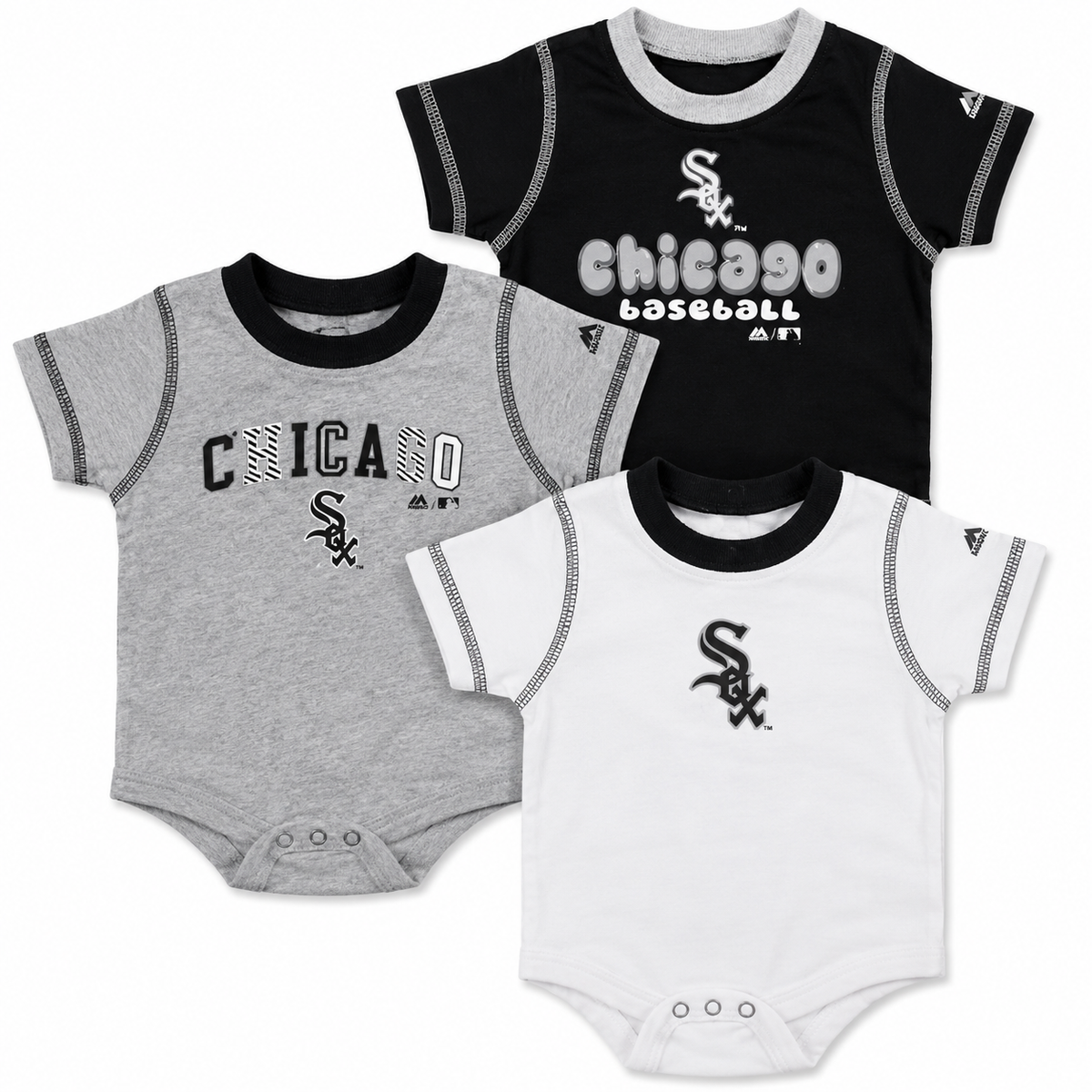 adidas Chicago White Sox Newborn/Infant 3-Pack Creeper Set product image 1, provided for visual reference and product detail