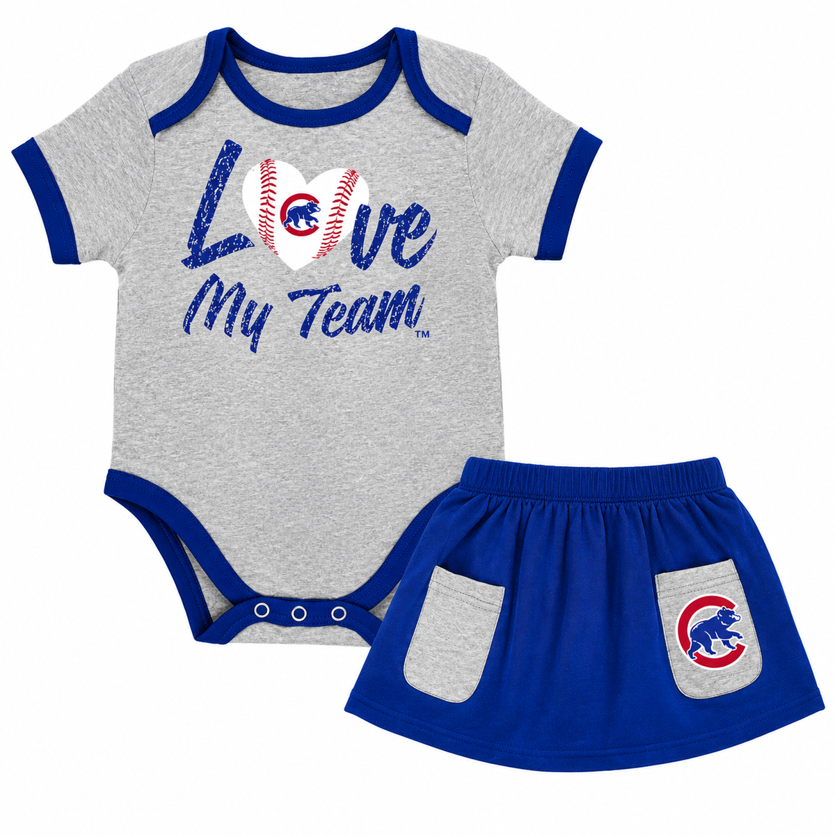Infant Chicago Cubs Girls Sweet Save Creeper and Skirt Set product image 1, provided for visual reference and product detail