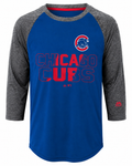 Youth MLB Chicago Cubs Majestic Royal Box Seats Raglan Ultra 3/4 Sleeve T-Shirt product image 1, provided for visual