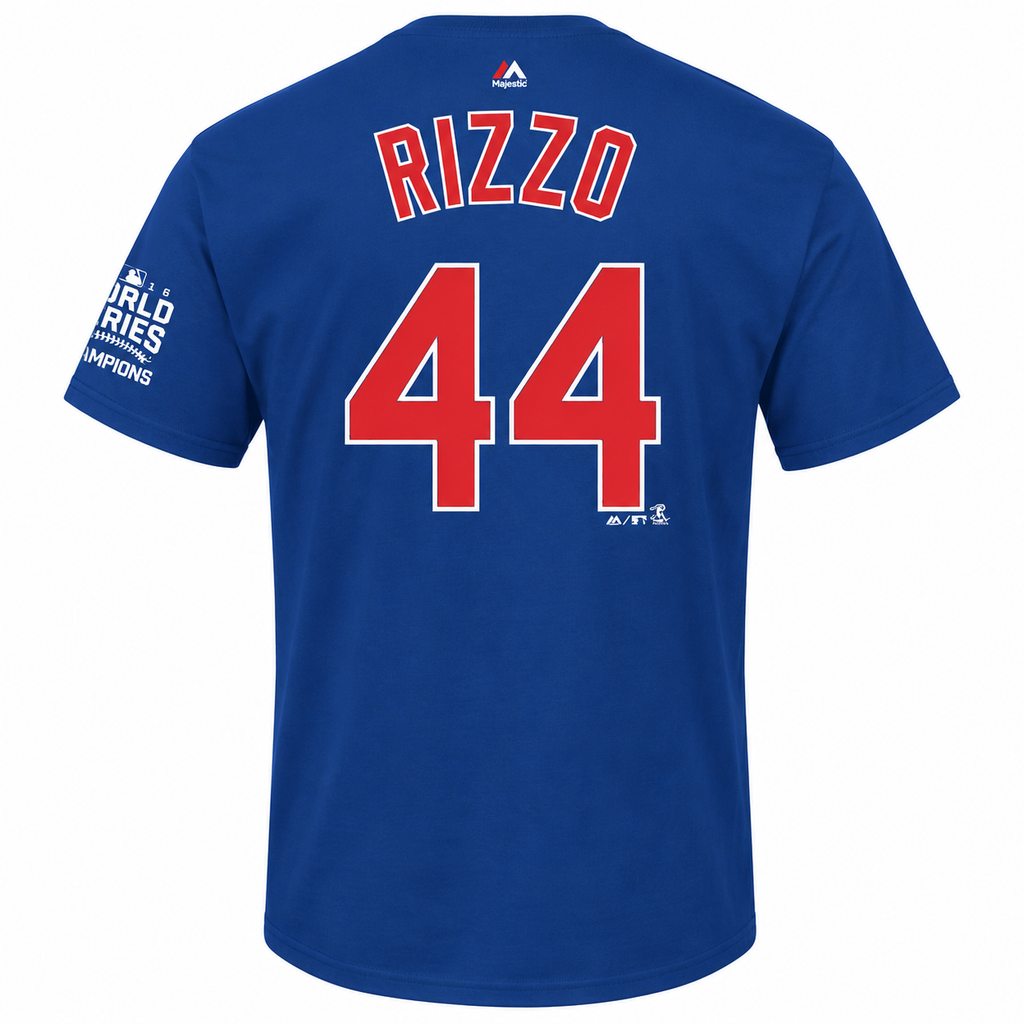 Youth Chicago Cubs Anthony Rizzo Majestic Royal 2016 World Series Champions Name & Number T-Shirt product image 2, provided