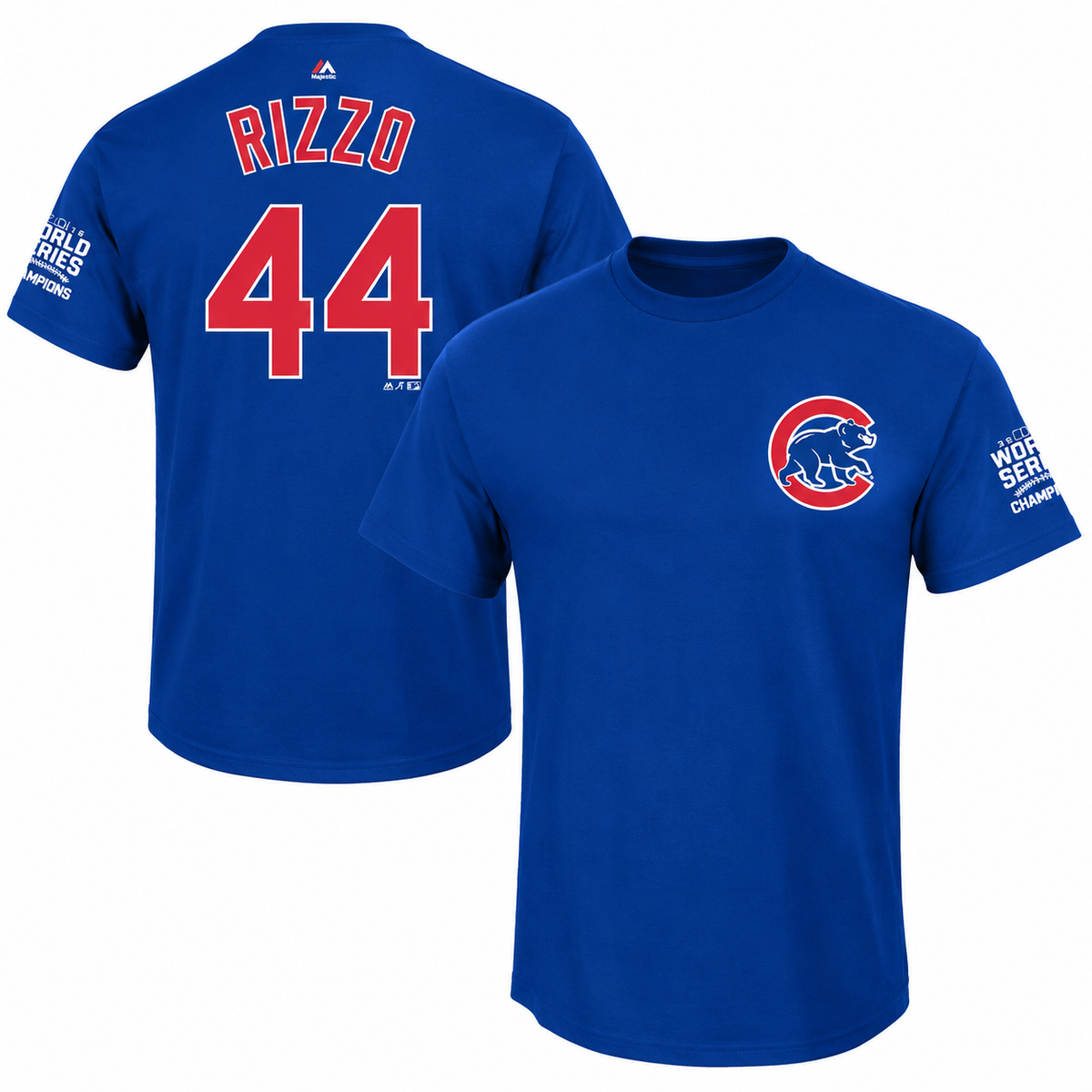 Youth Chicago Cubs Anthony Rizzo Majestic Royal 2016 World Series Champions Name & Number T-Shirt product image 1, provided