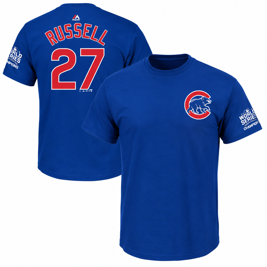 Chicago Cubs Addison Russell 2016 World Series Champions Name & Number T-Shirt for Men product image 1, provided for visual
