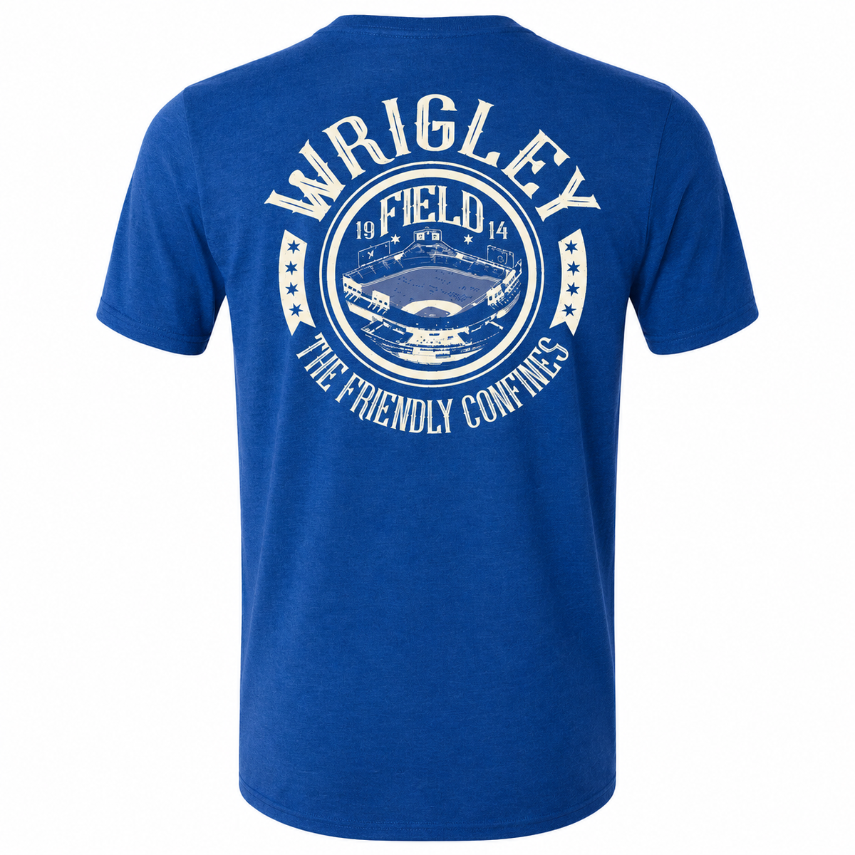 Wrigley Field Roped In Heather Royal Aerial Shot T-Shirt for Men product image 2, provided for visual reference and product