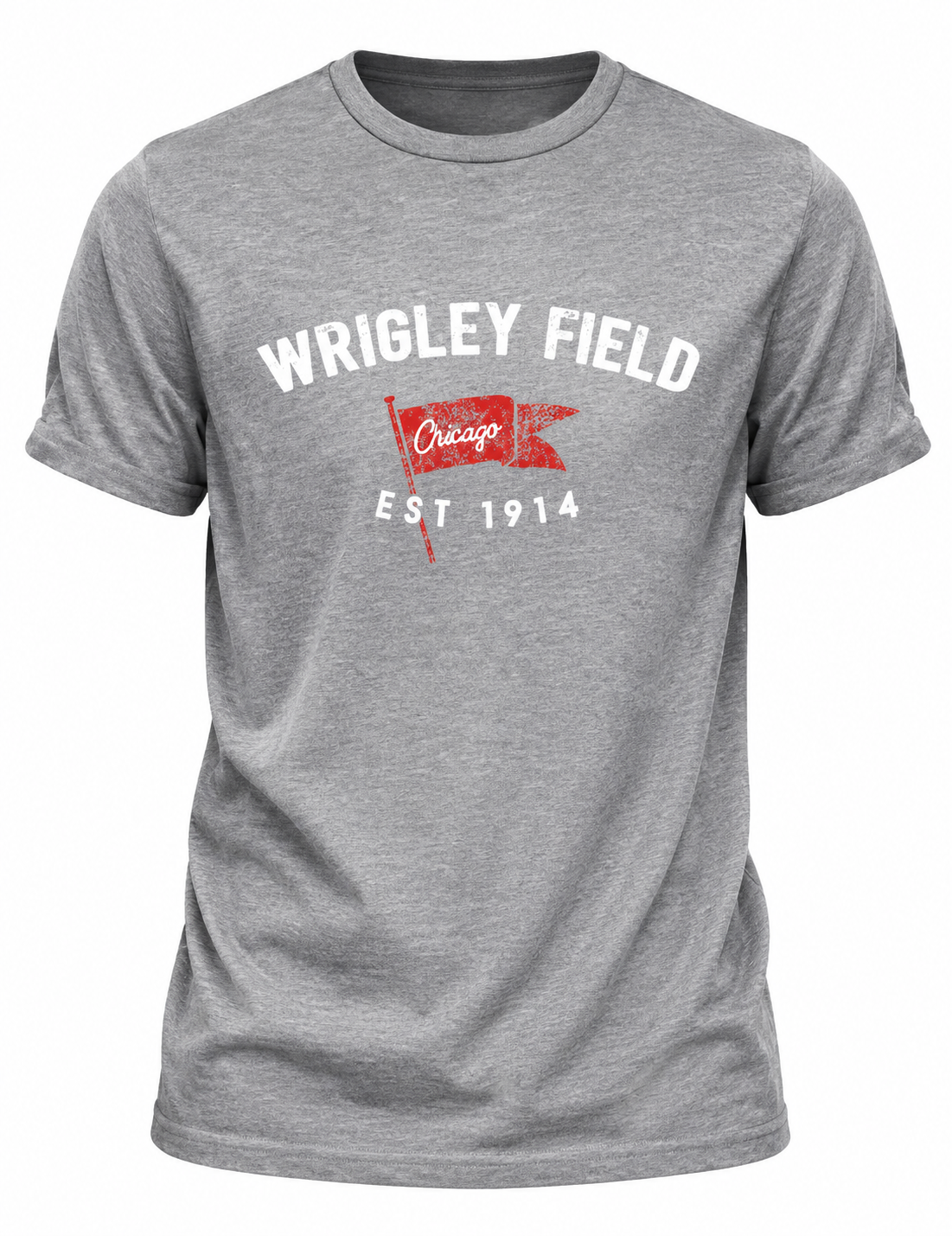 Wrigley Field Brushcraft Est. Flag Short Sleeve T-Shirt-Heather/Gray for Men product image 1, provided for visual reference