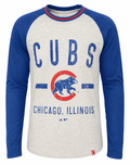 Youth Chicago Cubs Royal Majestic Long Sleeve Our Home Raglan T Shirt product image 1, provided for visual reference and