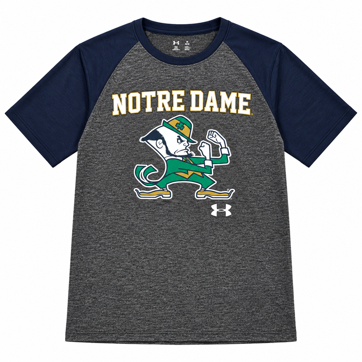 Youth Notre Dame Fighting Irish Graphite/Navy Heatgear Performance T-Shirt product image 1, provided for visual reference