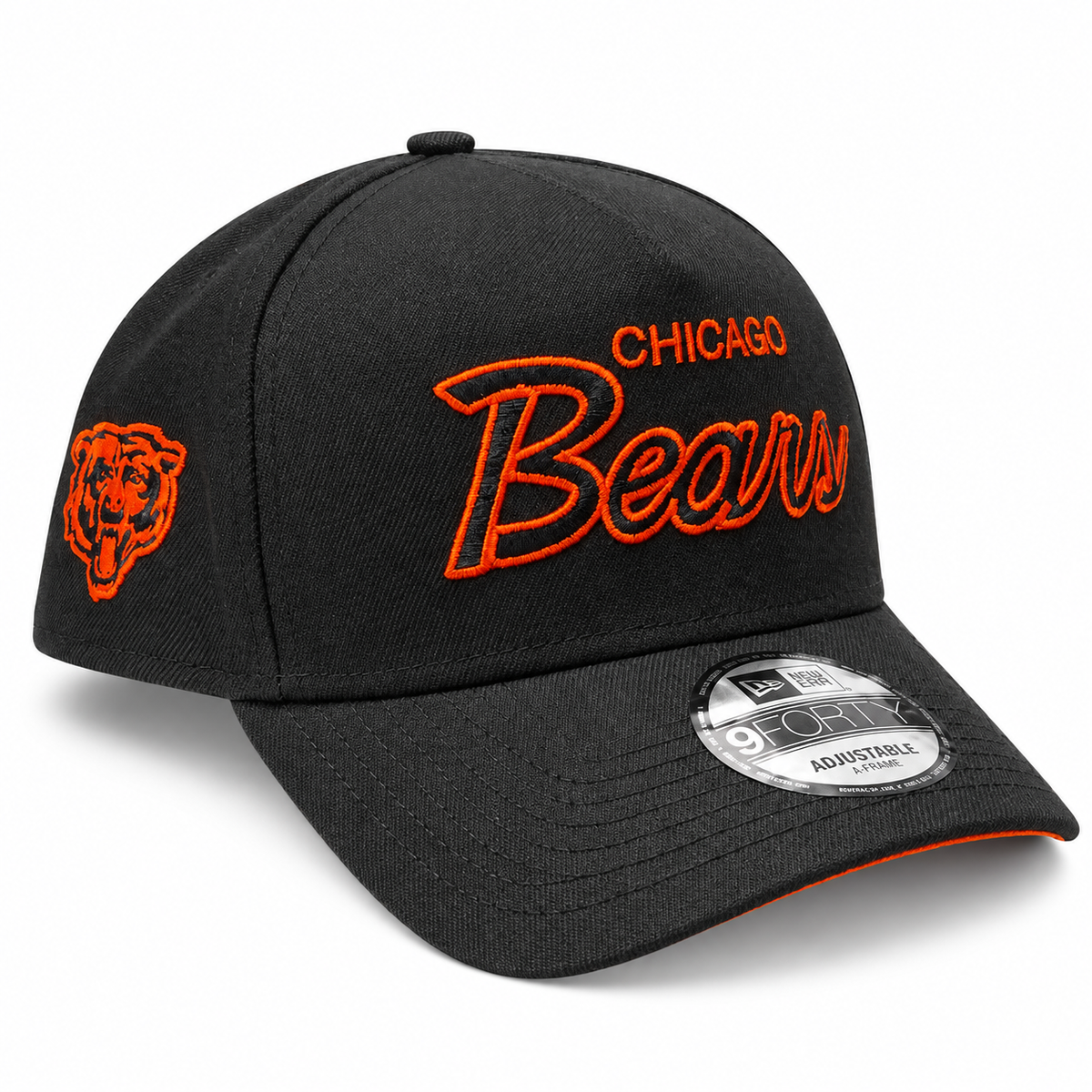 Chicago Bears New Era Black Script A-Frame 9FORTY Adjustable Hat product image 1, provided for visual reference and product