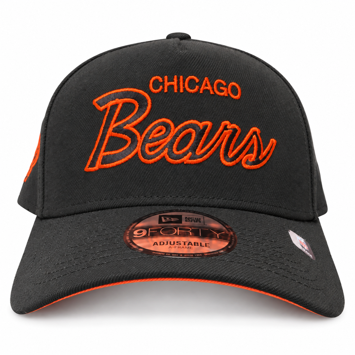 Chicago Bears New Era Black Script A-Frame 9FORTY Adjustable Hat product image 2, provided for visual reference and product