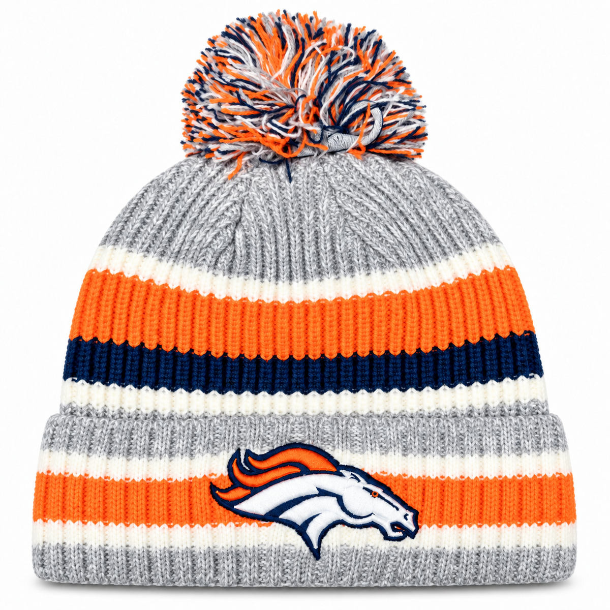 Denver Broncos Striped Fan Pack Pom Knit product image 1, provided for visual reference and product detail review