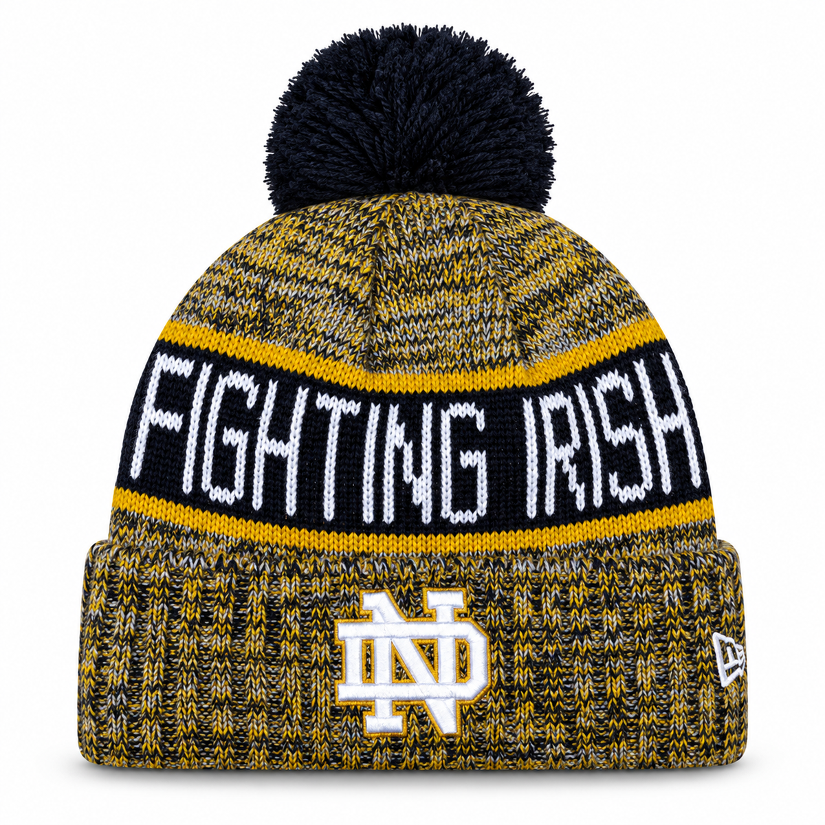 Notre Dame Fighting Irish New Era Knit ND Logo Cuffed Knit Hat with Pom product image 1, provided for visual reference and