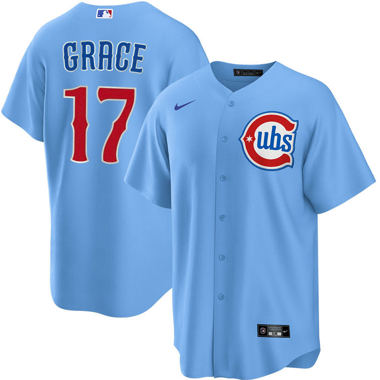 NIKE Men Chicago Cubs Mark Grace #17 Light Blue 2nd Alternate Replica Jersey product image 1, provided for visual reference