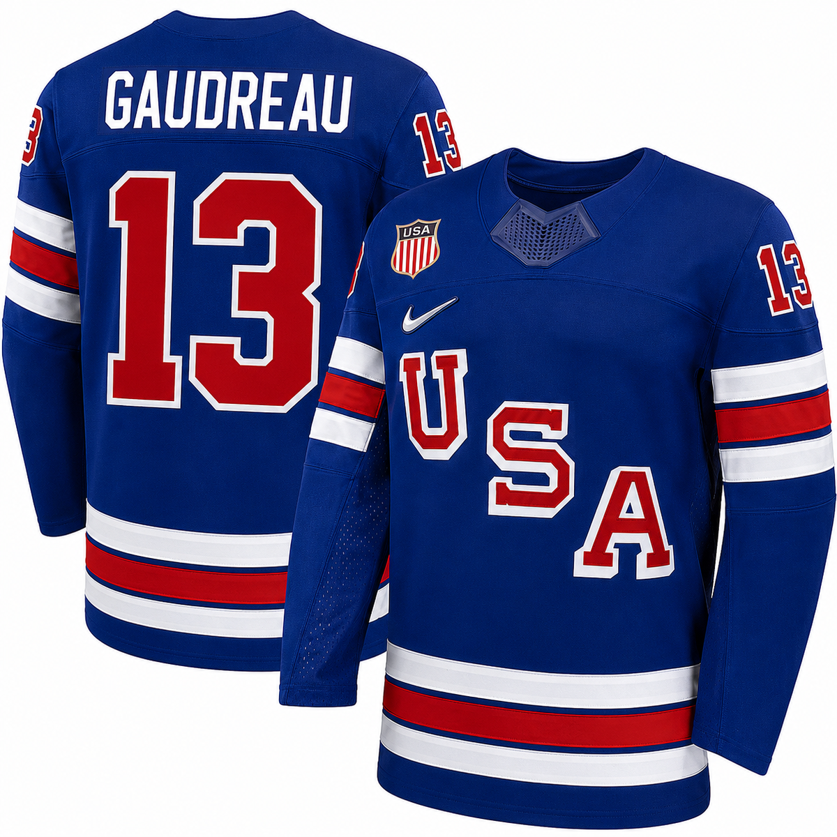 Team USA Hockey Nike Johnny Gaudreau #13 Blue Replica Jersey for Men product image 1, provided for visual reference and