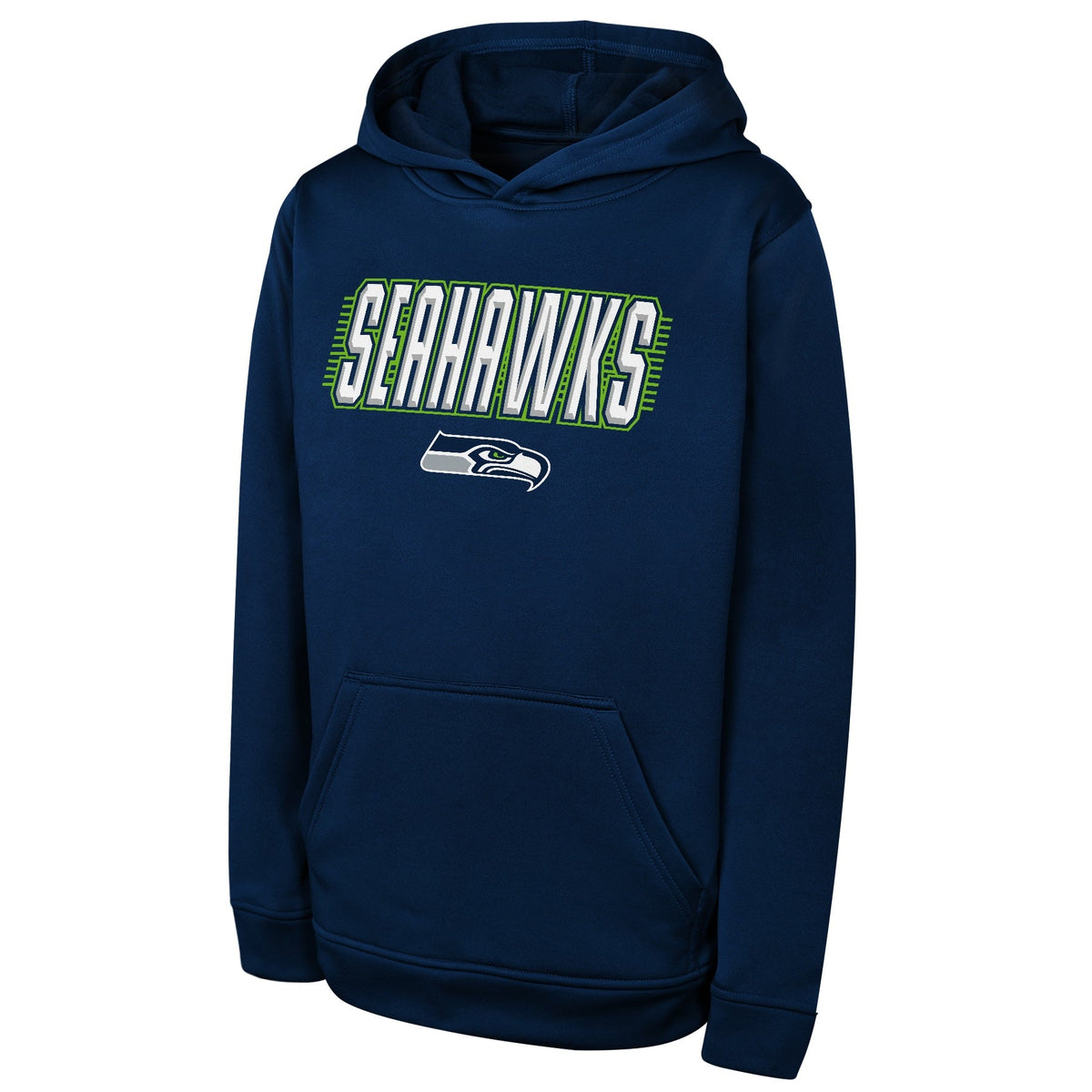 Seattle Seahawks Youth Sack Party PO Performance Navy Hoodie product image 1, provided for visual reference and product