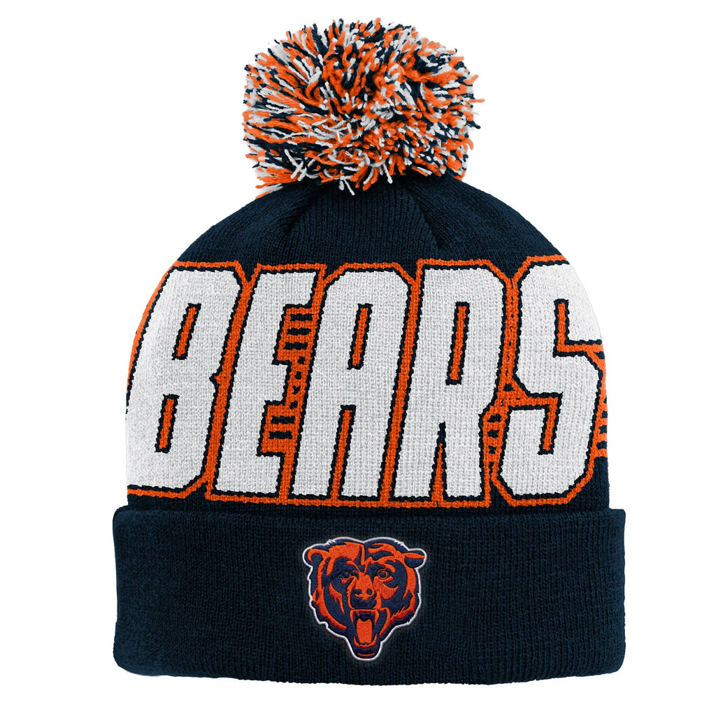 Toddler/Child Chicago Bears Jacquard Cuffed Knit Hat with Pom product image 2, provided for visual reference and product