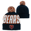 Youth Chicago Bears Jacquard Cuffed Knit Hat with Pom product image 1, provided for visual reference and product detail