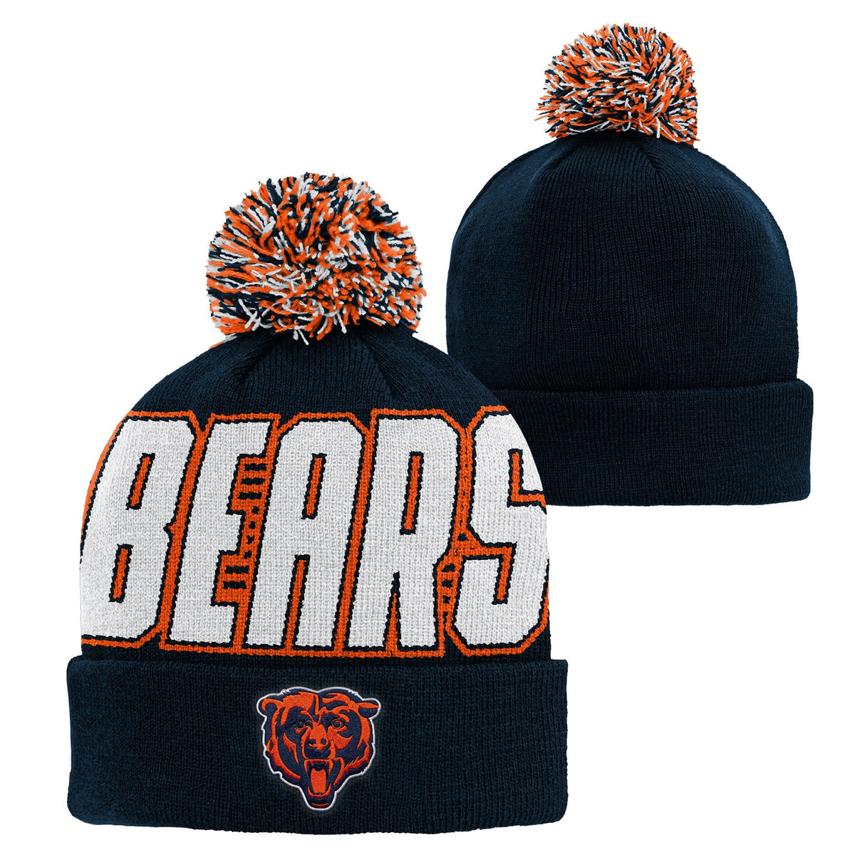 Toddler/Child Chicago Bears Jacquard Cuffed Knit Hat with Pom product image 1, provided for visual reference and product