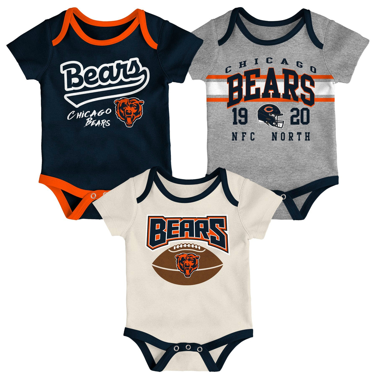 Newborn/Infant Chicago Bears 3 Piece Short Sleeve Creeper Set product image 1, provided for visual reference and product