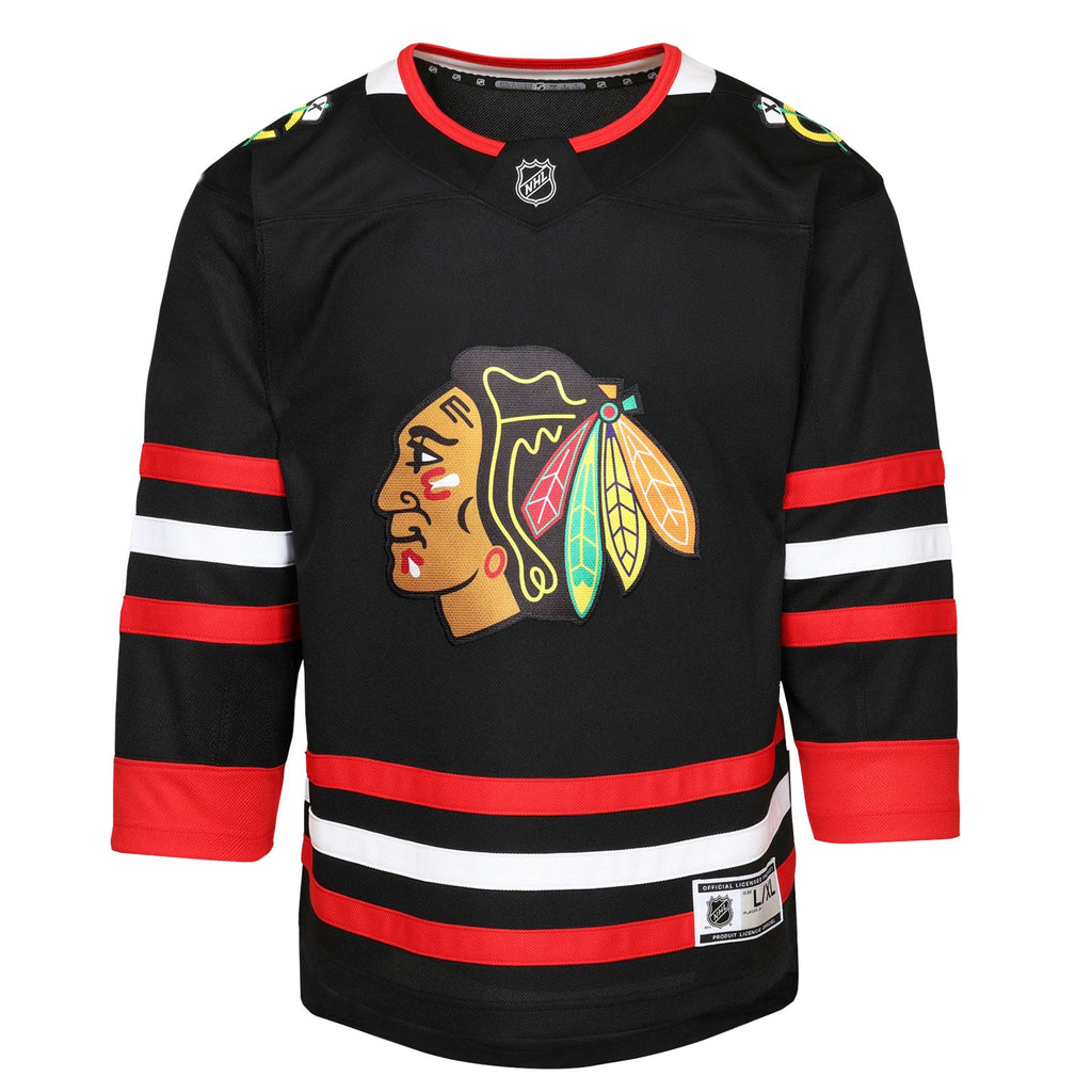 Youth Chicago Blackhawks Black Alternate Premier Replica Blank Jersey product image 2, provided for visual reference and