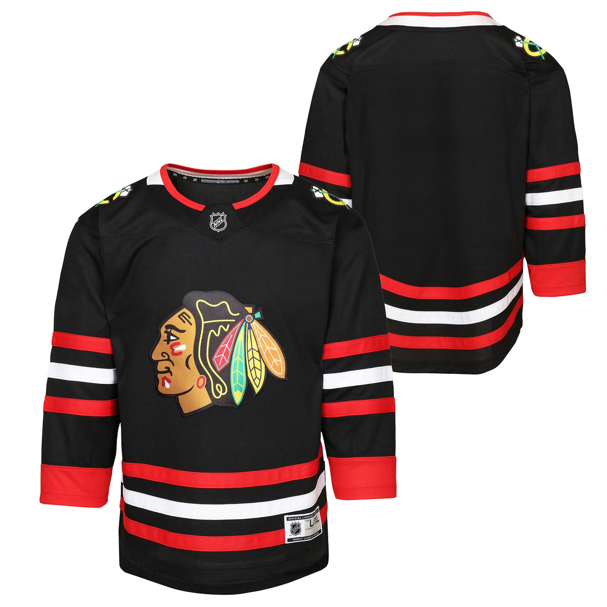Youth Chicago Blackhawks Black Alternate Premier Replica Blank Jersey product image 1, provided for visual reference and