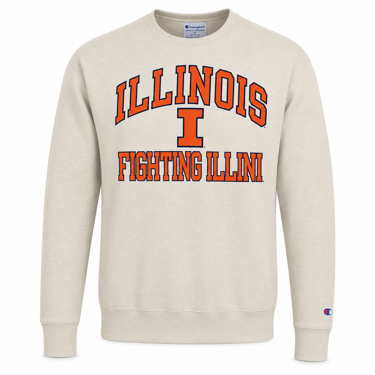 Illinois Fighting Illini Oatmeal Heather Champion Powerblend Fleece Crew for Men product image 1, provided for visual