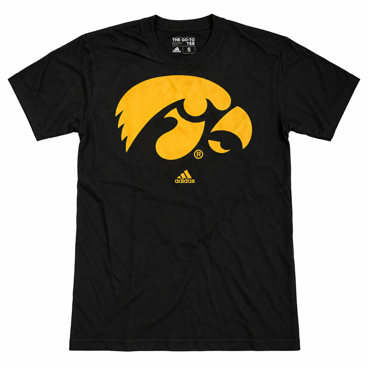 Mens NCAA adidas Iowa Hawkeyes Adult Logo Go-to T-Shirt product image 1, provided for visual reference and product detail