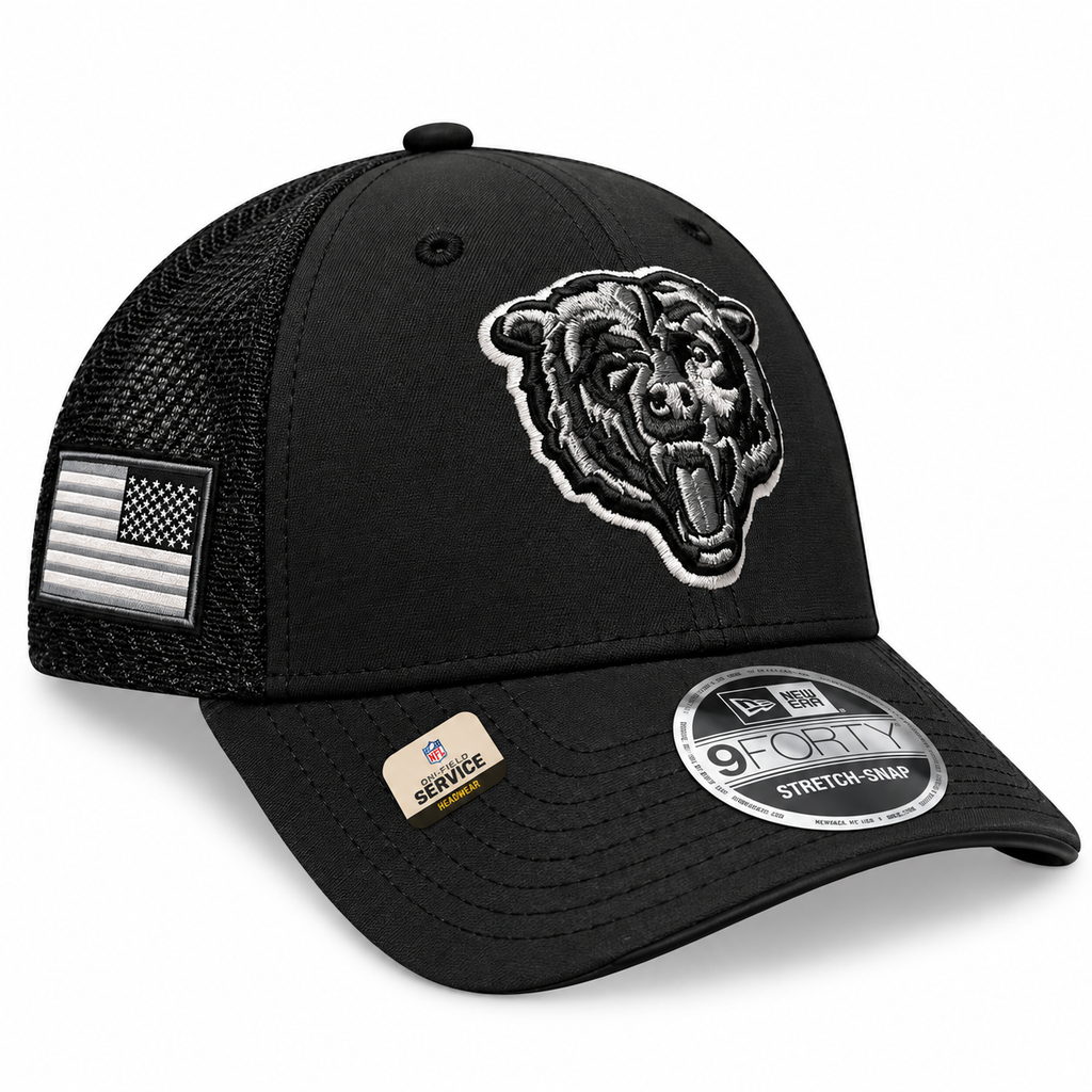 Chicago Bears New Era 2026 Salute To Service 9FORTY Bearhead Logo Stretch-Snap Hat - Black product image 1, provided for