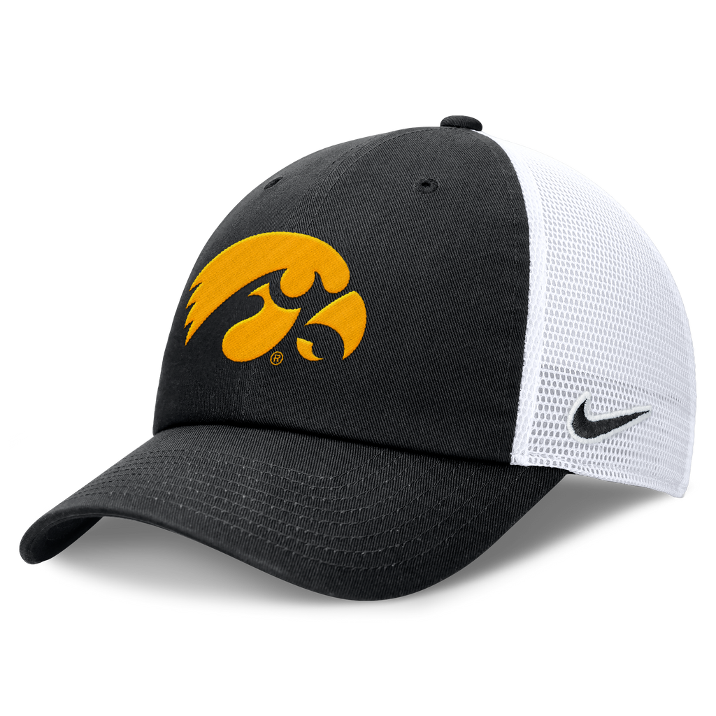 Iowa Hawkeyes Nike Black Club Unstructured Adjustable Trucker Hat product image 1, provided for visual reference and product