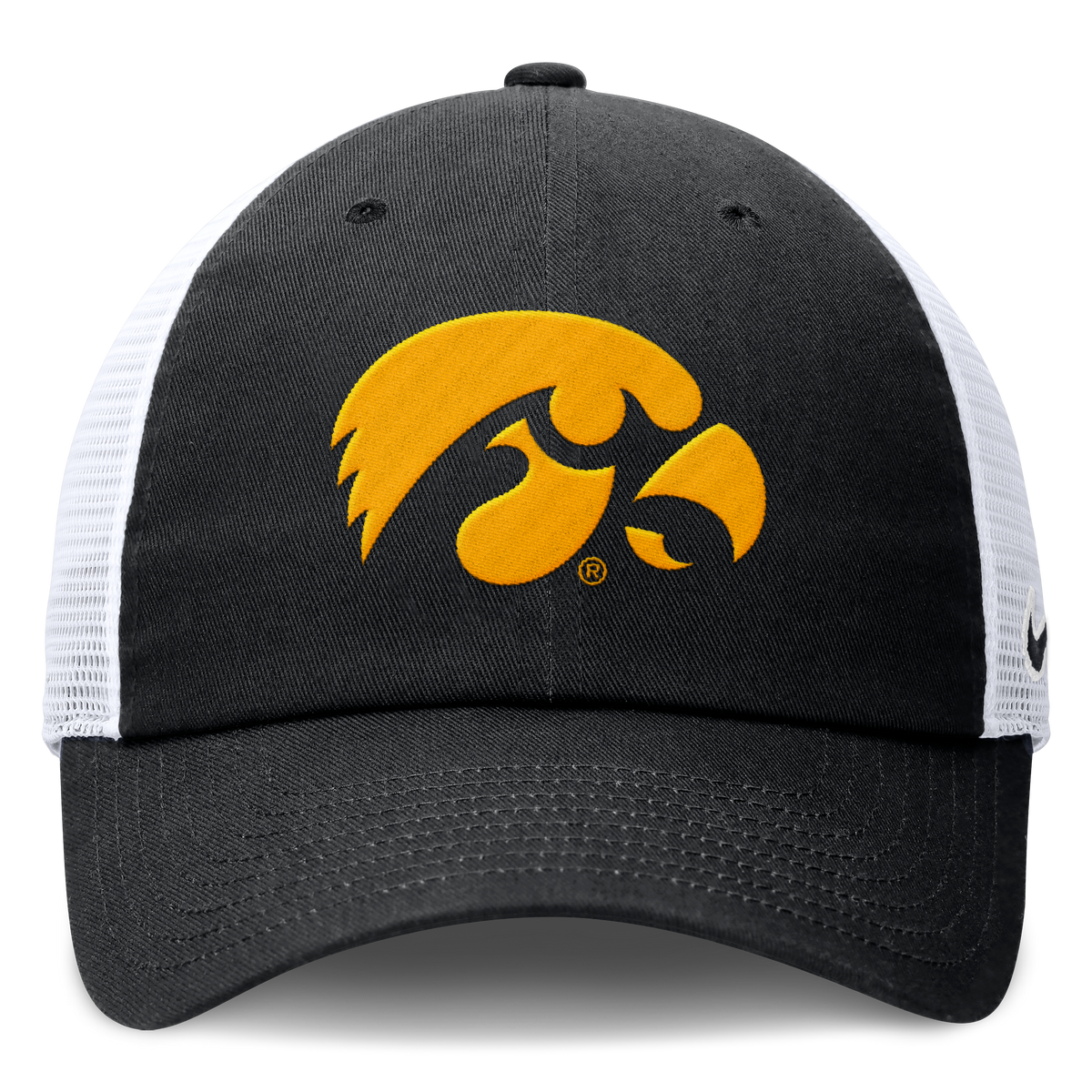 Iowa Hawkeyes Nike Black Club Unstructured Adjustable Trucker Hat product image 2, provided for visual reference and product
