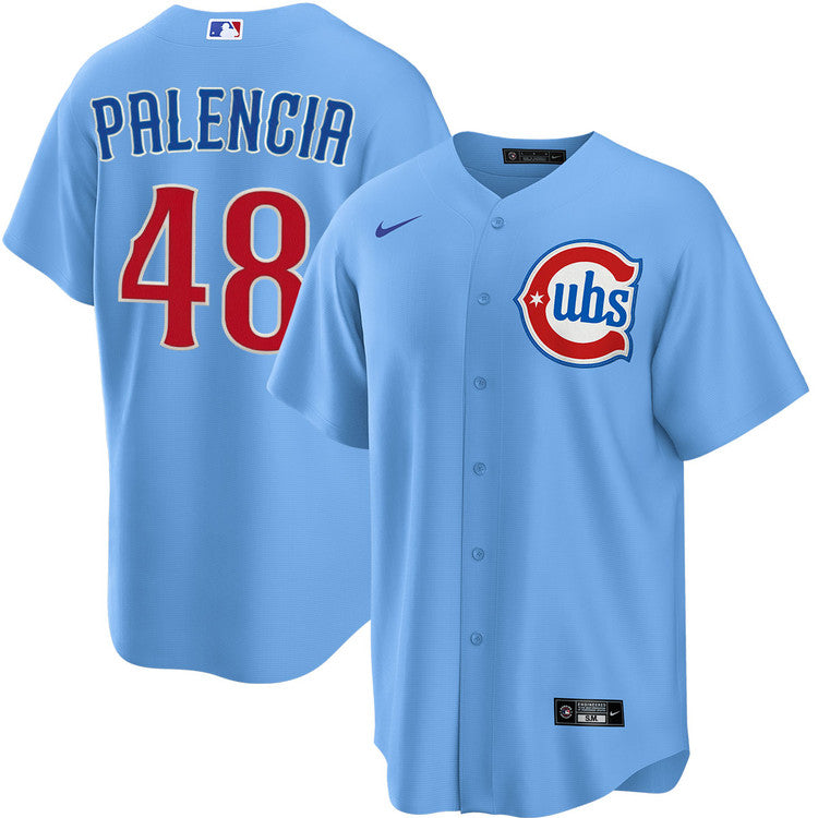 NIKE Men Chicago Cubs Daniel Palencia #48 Light Blue 2nd Alternate Replica Jersey product image 1, provided for visual