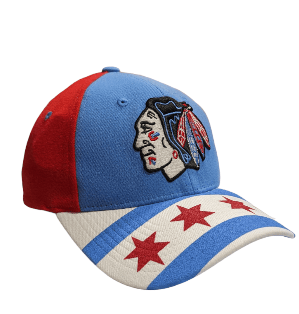 Mens NHL Chicago Blackhawks City Flag Blue/Red Zephyr Flex Hat product image 3, provided for visual reference and product
