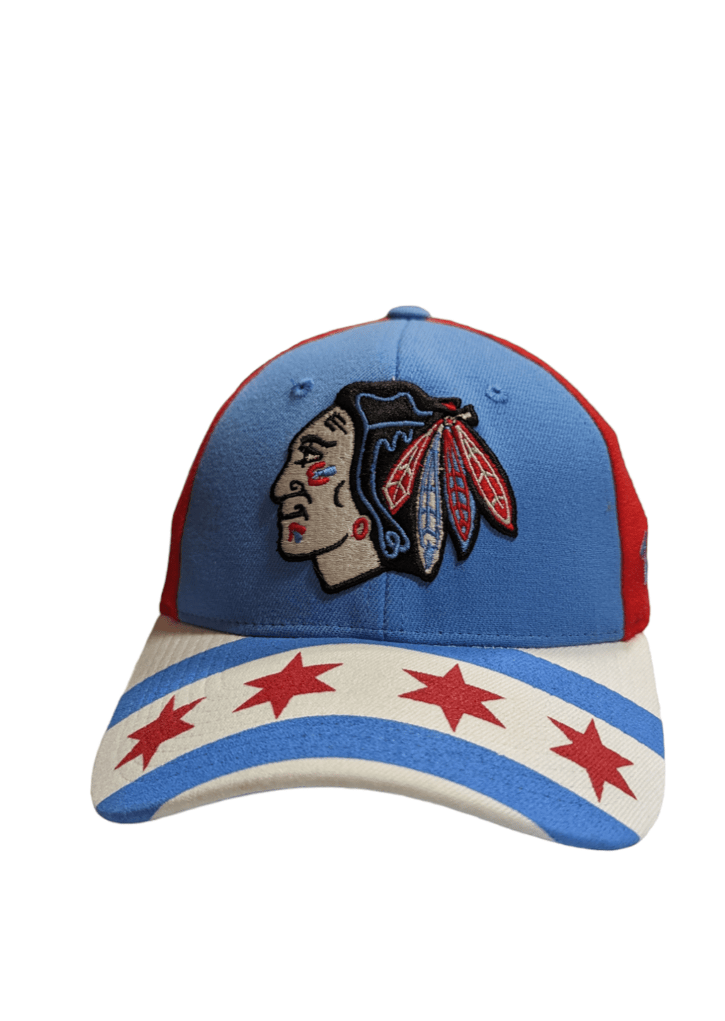Mens NHL Chicago Blackhawks City Flag Blue/Red Zephyr Flex Hat product image 2, provided for visual reference and product