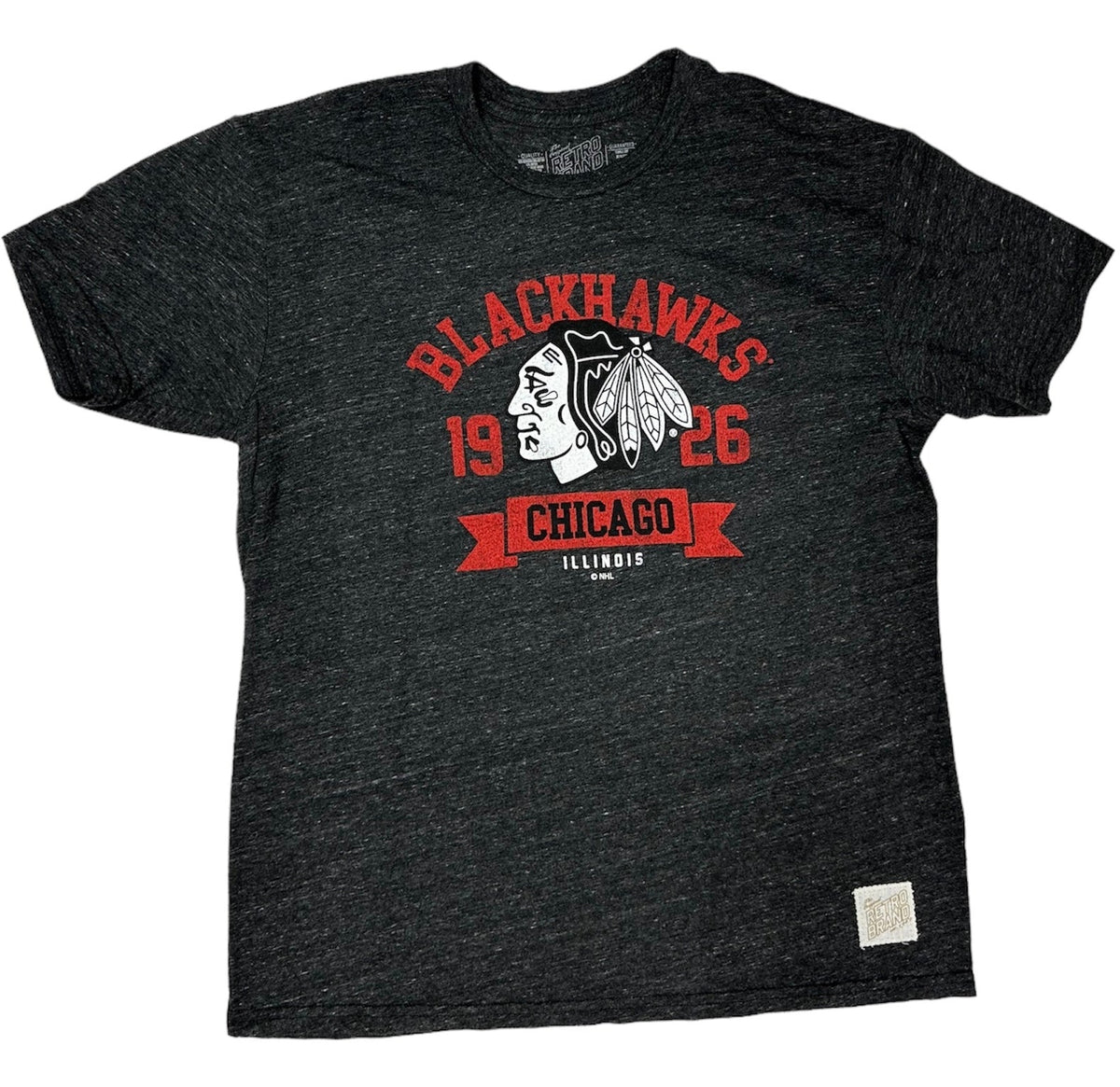 Chicago Blackhawks Ghost Logo Charcoal Short Sleeve T-Shirt for Men product image 1, provided for visual reference and