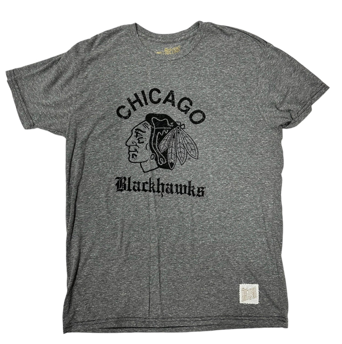 Chicago Blackhawks Old English Gray Textured Tri Blend T-Shirt for Men product image 1, provided for visual reference and