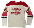 Chicago Blackhawks Long Sleeve Applique Crew White With Red for Men product image 1, provided for visual reference and