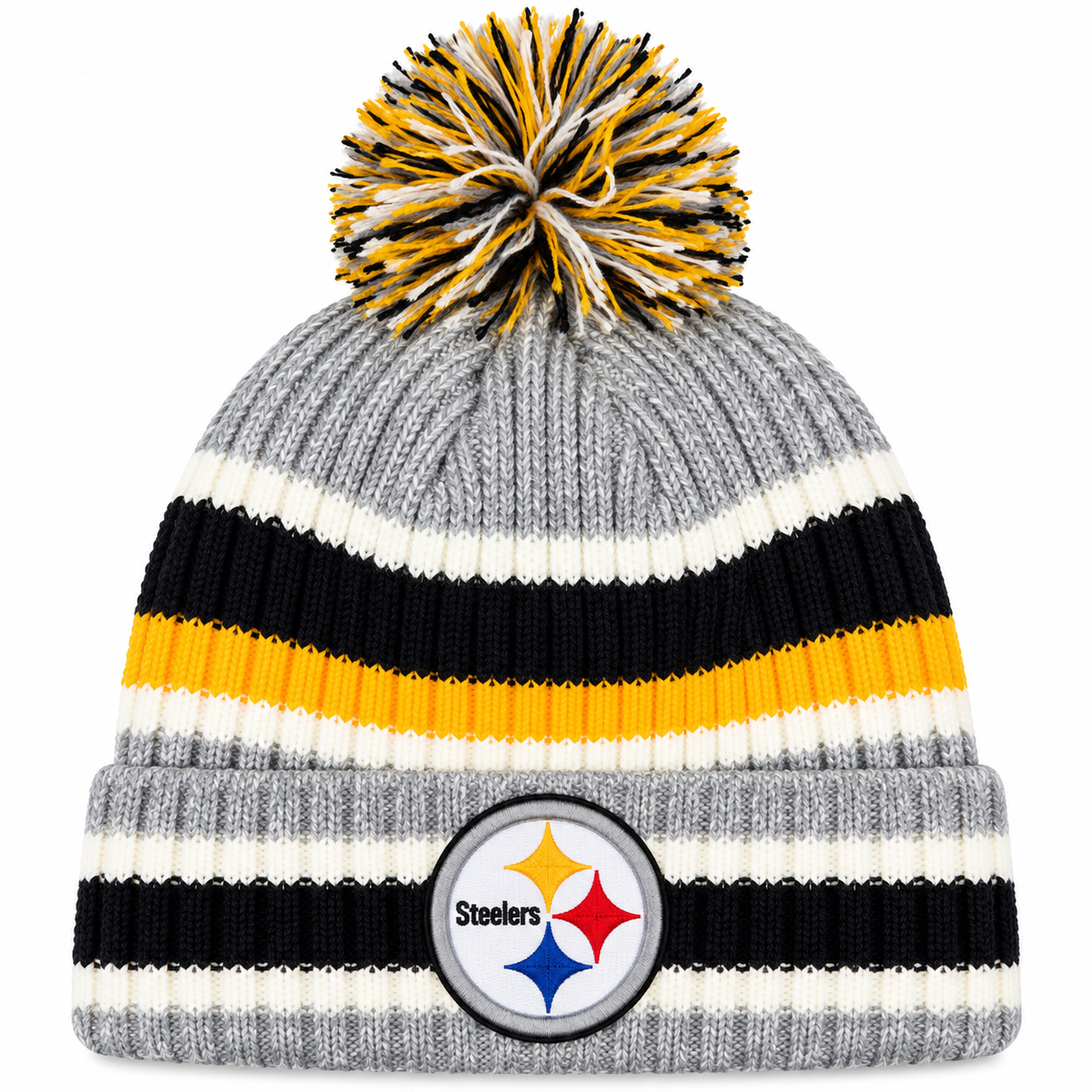 Pittsburgh Steelers Striped Fan Pack Pom Knit product image 1, provided for visual reference and product detail review