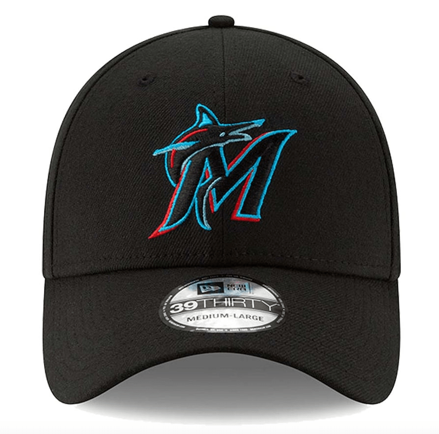 Miami Marlins New Era Black Team Classic 39THIRTY Flex Hat for Men product image 2, provided for visual reference and